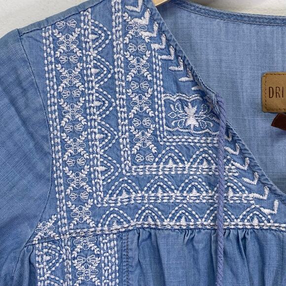 Driftwood Ella Blue Chambray Embroidered Mini Dress Size M Sundance Boho Summer - Picture 3 of 8